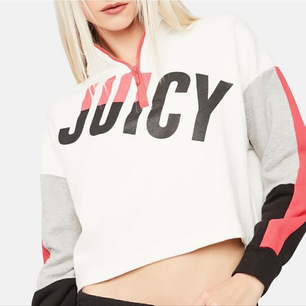 Juicy Couture Colorblock Half Zip French Terry Long Sleeve Pullover Sweatshirt